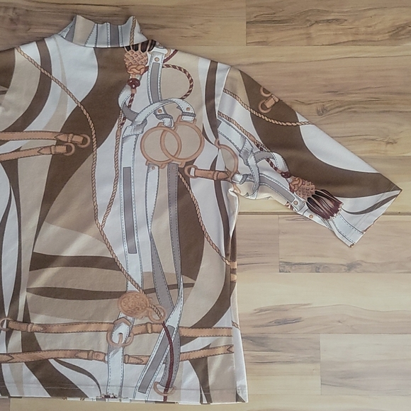 VTG 70s 80s Trompe l' Oeil Equestrian Print Top Med Old Money Preppy Maximalist - Picture 8 of 16